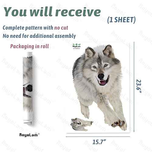 Lifelike Running Wolf Wall Decal Nursery Animal Wall Sticker Removable Peel and Stick Wall Art Decor Stickers for Kids Baby Classroom Preschool Living Room Playing Room Bedroom School