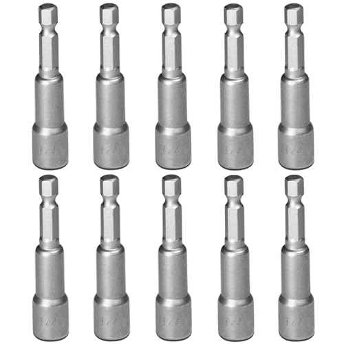 Auniwaig Magnetic Nut Setter Driver Drill Bit Set 1/4" Hex Shank to 1/4" Hex Socket Power Nut Driver Bits, 65mm Long, 10pcs