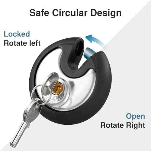 Puroma Keyed Padlock, Stainless Steel Discus Locker Lock Heavy Duty Locks with 3 Keys, Waterproof Gate Storage Unit Lock with Rubber Bumper for Warehouse, Gym Storage Locker, and Outdoors (1 Pack)