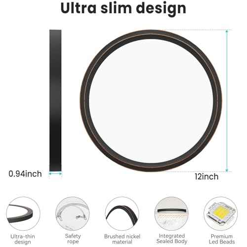 libtit 12 inch Flush Mount LED Ceiling Light Fixture, 3000K 4000K 6500K Adjustable, 28W 3200lm Oil Rubbed Bronze Round Lighting Fixtures for Bathroom Shower Hallway Kitchen, 2 Pack