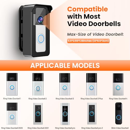 Anti-Theft Video Doorbell Angle Mount, 50 to 130 Degree Adjustable Ring Camera Holder Doorbell Door Mount for Apartment, Compatible with Ring/Blink Video Doorbell 4 3 Plus 2 1 Pro 2