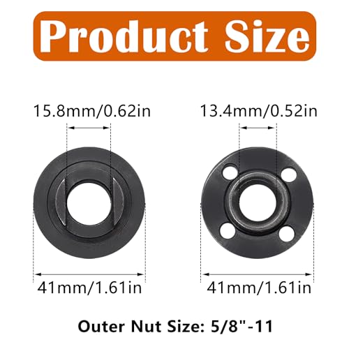 4PCS (2 Sets) 5/8-11 Grinder Nuts Grinder Flange Replacement Parts Compatible with Milwaukee Makita Dewalt Metabo Grinder Parts