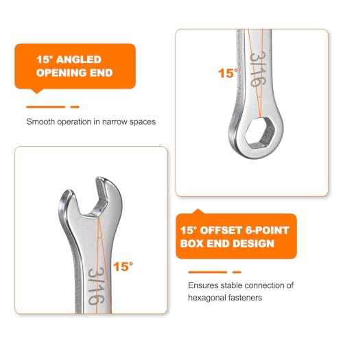 HARFINGTON 2pcs Thin Combination Wrench 3/16" 30Cr13 Stainless Steel Quenching Polish Mini Combination Spanner with Offset 12-Point Box End and 15¡Æ Angled Open End for Auto Repairs