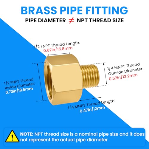 SDTC Tech 2-Pack Brass Pipe Fitting 1/4 NPT Thread Male to 1/2 Female