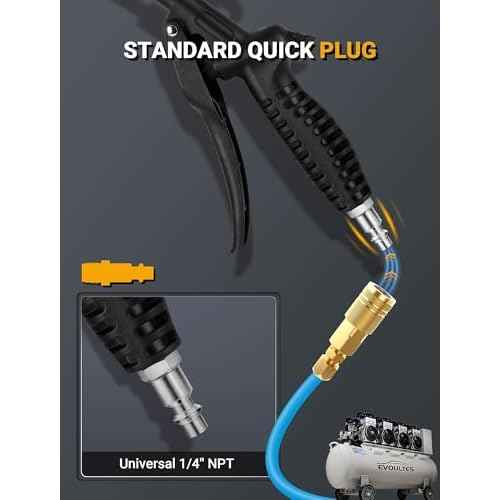 High Flow Air Blow Gun with Rubber Guard, Air Nozzle Blower Gun Angle Bent Jet Nozzle & 1/4" Standard Quick Plug, Air Gun for Air Compressor Accessories Pneumatic for Dust Removal Cleaning Tool