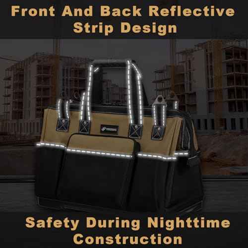 20 IN Large Tool Bag For Men Heavy Duty, Drill Bag Tool Bag Organizer, Wide Mouth Waterproof Hard Bottom Multiple Pockets Tool Tote, Tool Caddy, Maintenance