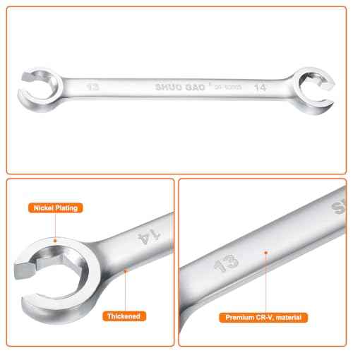 HARFINGTON Flare Nut Wrench 13mm x 14mm CR-V Nickel Plating Wrench for DIY Automotive Repairs and Household Maintenance