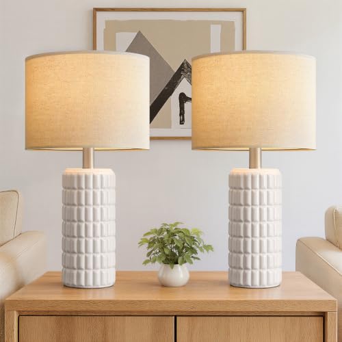 Seealle 23" Modern Ceramic Table Lamps Set of 2 - White, Bedroom Decor