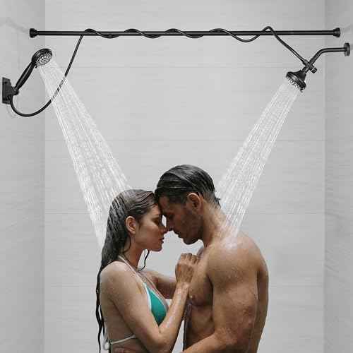 Double Shower Head Dual for Couples High Pressure and Adjustable Tandem Shower Head System for 2 People Matte Black