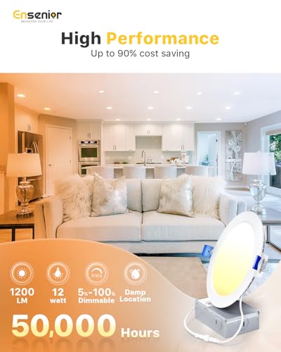 Ensenior 36 Pack 6 Inch LED Recessed Light Canless Wafer 5CCT Dimmable