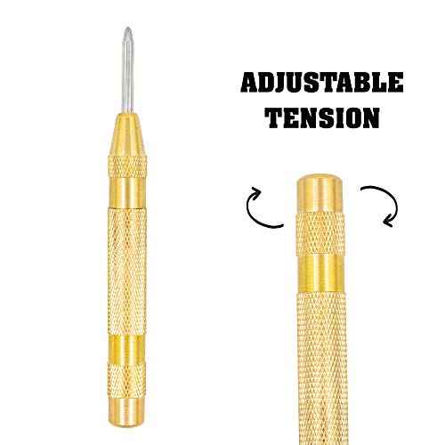LINE2design Brass Window Punch - Firefighter, EMS, EMT Police Emergency Hand Rescue Tool - Automatic Heavy Duty Adjustable Center Spring Loaded Car Window Breaker