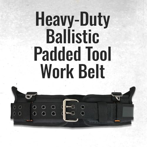 WOLF WTH2110 Heavy-Duty Ballistic Padded Tool Work Belt | Compatible w/Pouches, Holsters & 4-Point Suspenders | Body Waist Comfort Lightweight Breathable | Contractors Handyman | Tongue Buckle