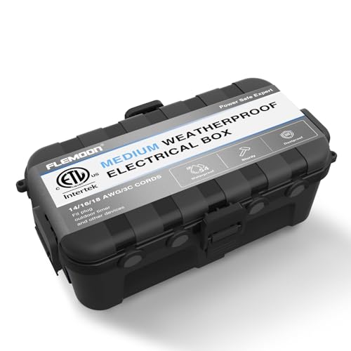 Flemoon Black Outdoor Electrical Box with 6 Cable Ports - Waterproof Extension Cord Cover, ETL Certified, Weatherproof Power Connection Box, 1 Pack