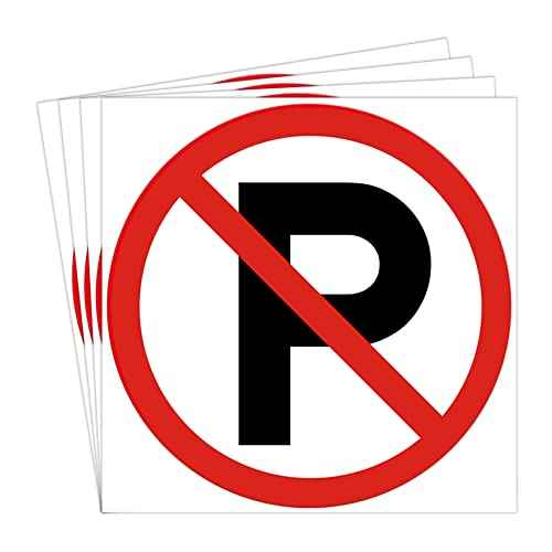 dealzEpic - No Parking Sign - Self Adhesive Peel and Stick Waterproof Warning Vinyl Decal - 3.94 inches in Diameter | Pack of 4 Pcs