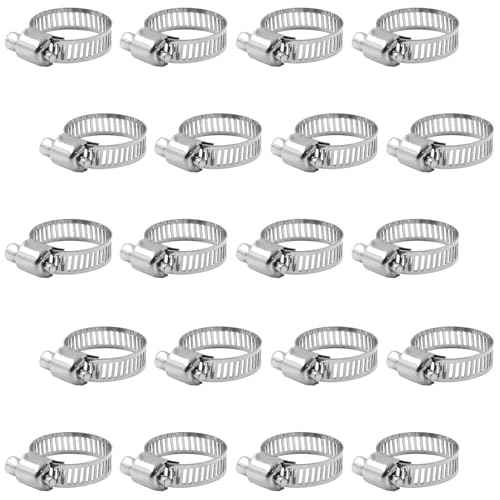 20 pcs 5/8" - 1" 304 Stainless Steel Hose Clamps, Adjustable Metal Pipe Clamp, Worm Gear for Pipe - Dryer Repair, Tubing and Fuel Line