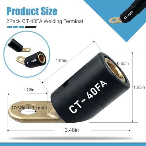 2PCS CT-40FA Welding Terminal Connector, Welding Lug Connector Adapter, for Lenco Style LC-40 LC-40HD Male Leads Connectors, 17/32" Stud Hole, Angle 45¡Æ, 08030