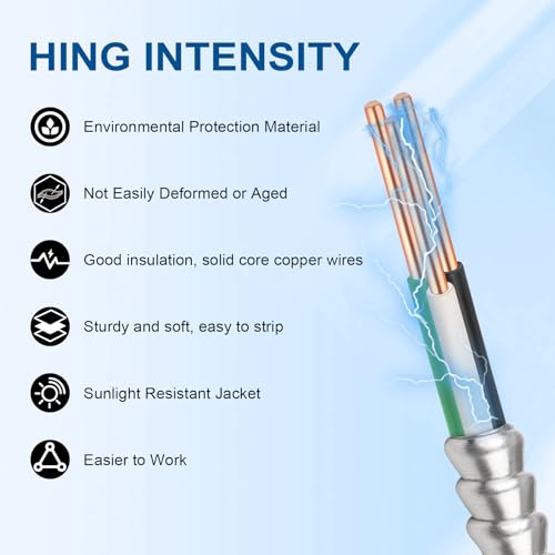 50FT 10/2 MC Cable with Ground - Pure Copper 10AWG Aluminum Armor for Electrical Wiring