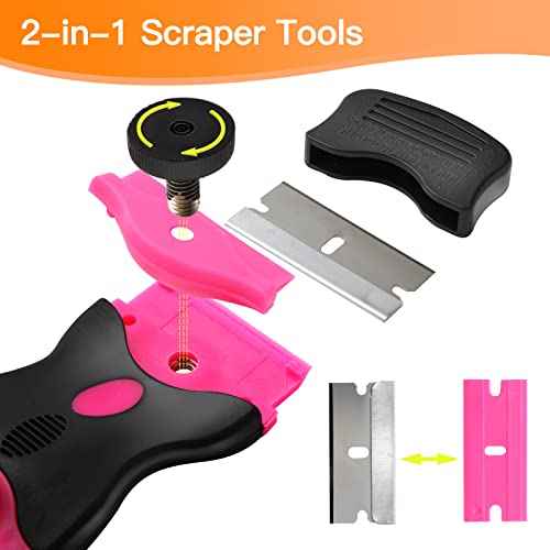 2PACK Razor Blade Scraper, 2-in-1 Scraper Tool with 20Pcs Plastic Blades & 10Pcs Metal Blades, Multi-Purpose Cleaning Razor Scraper Paint Removal for Glass, Decals, Stickers, Labels, Caulk, Adhesive