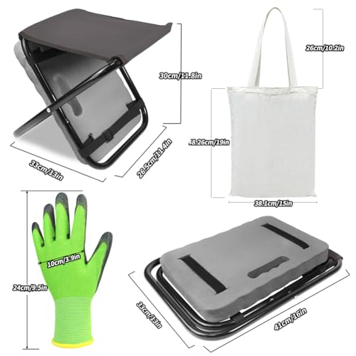 Garden Kneeler and Seat 2 in 1, Thick Soft Kneeling Pad and Foldable Gardening Stool with Gardenig Glove and Carry Tote Bag, Gardening Gifts for Women, Seniors, Mum and Dad (Grey)