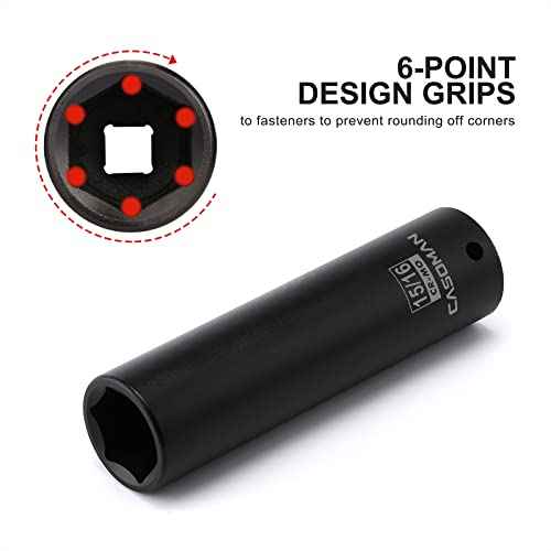 CASOMAN 1/2-Inch Drive Extra Deep Socket (15/16"), CR-MO, SAE, 6-Point, Extra Long