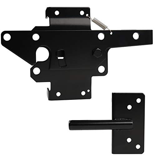 Heavy Duty Black Steel Fence Gate Latch for Wooden & Vinyl Gates - Self Locking Hardware