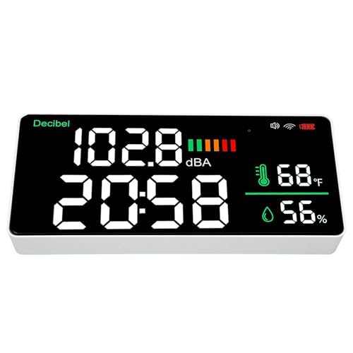 4 in 1 11-Inch LED Wall-Mounted Noise Meter, Temp & Humidity, Clock with Tuya WiFi