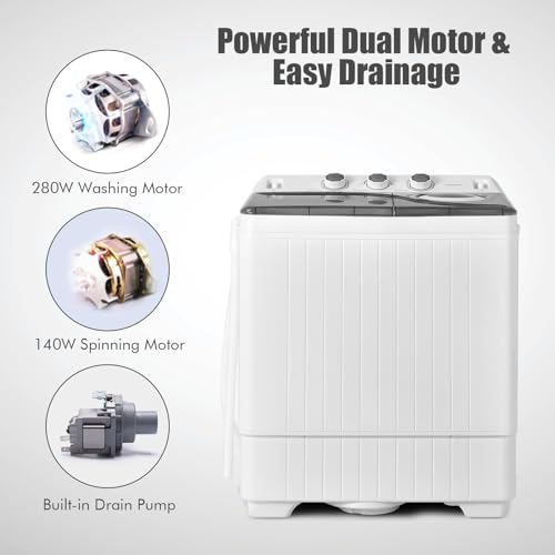 COSTWAY Portable Twin Tub Washing Machine Grey+White 26lb Capacity Compact Laundry