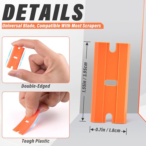 DIYSELF Plastic Razor Blades | 200-Piece Blade Replacement for Plastic Razor Scraper | Plastic Blades for Glass, Metal, Floors, Marble and Tile surfaces | Adhesive Remover
