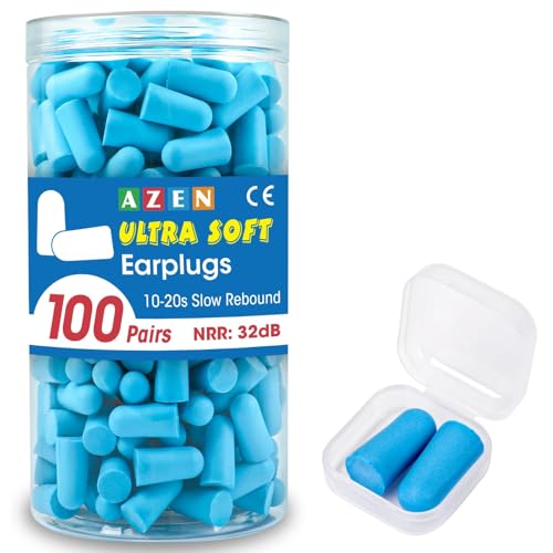 AZEN 100 Pairs Lake Blue Foam Ear Plugs NRR 32dB Sleeping Noise Cancelling