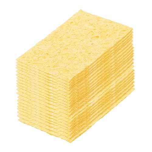 MECCANIXITY 25PCS Soldering Sponge 50 x 35mm Rectangle Deep Yellow Cleaning Pad Welding Tip Iron Replacement for Cleaning Soldering Iron 2mm Natural Thickness 11mm Water Absorption Thickness