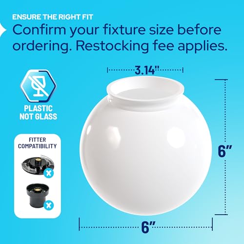 KASTLITE 6" White Acrylic Lamp Post Globe with 3.14" Fitter Neck