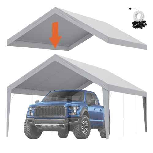 VEVOR Carport Replacement Canopy Cover 13 x 20 ft, Garage Top Tent Shelter Tarp Heavy-Duty Waterproof & UV Protected, Easy Installation with Ball Bungees,Grey (Only Top Cover, Frame Not Include)