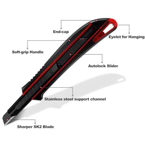 HAUTMEC 9mm Precision Utility Knife, Soft Grip Snap-off Box Cutter, Retractable 9mm Multi-Purpose Cutter for Detailed Cutting in Work, Home Use and Arts Crafts HT0255-KN