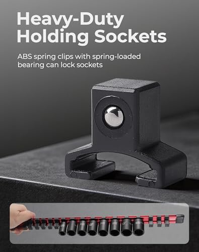 ALOANES 1/2-Inch Drive Heavy-Duty Aluminum Socket Organizer with 16 Clips (Red)