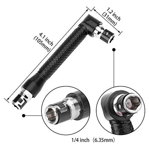Double-Headed L-Shaped Socket 1/4 Inch Hex Socket Wrench 90 Degree Right Angle Screwdriver Adapter with 10Pcs Various Angled Screwdriver Bits Tool