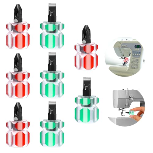 8 Pieces Sewing Machine Screwdriver Sewing Machine Tools Small Stubby Screwdriver with Flat Head and Cross Head for DIY Repairing Sewing Projects