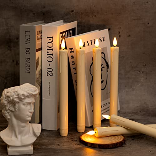 Homemory 6 Pack Ivory Flameless Taper Candles with Remote & Timer, 9.6 Inches