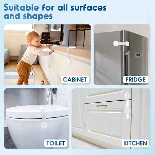10 Pack Cabinet Locks Baby Proofing, SOGUDE Child Proof Cabinet Locks with 3M Adhesive Child Safety Locks for Refrigerator, Doors, Drawer Locks No Drilling, Cabinet Locks for Babies- White