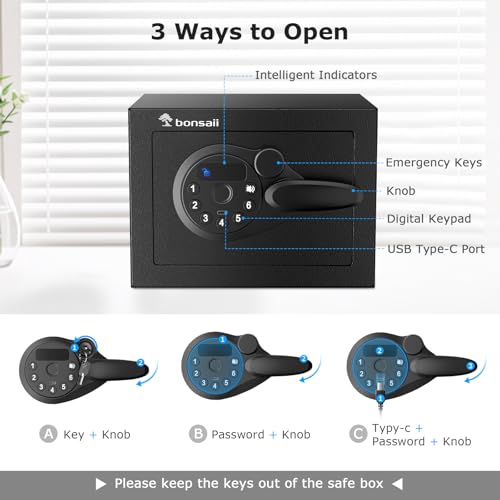 Bonsaii Electronic Keypad Safe Box 0.231 Cu.Ft Secure Storage for Valuables