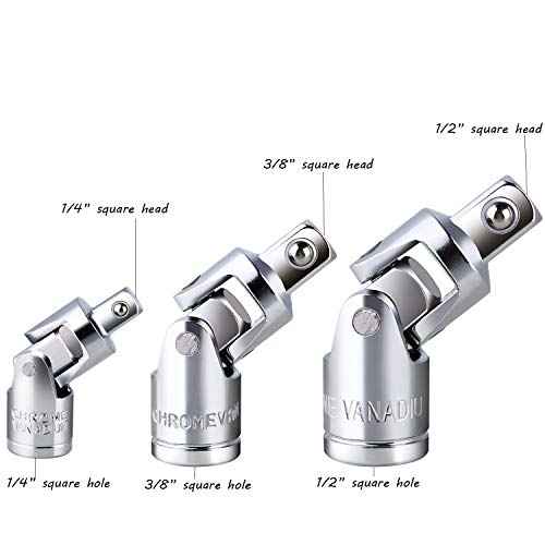 Universal Joint Swivel Socket Adapter Sets Reducer 1/4", 3/8", 1/2" Extension Drive U-Joints for Extension Bars