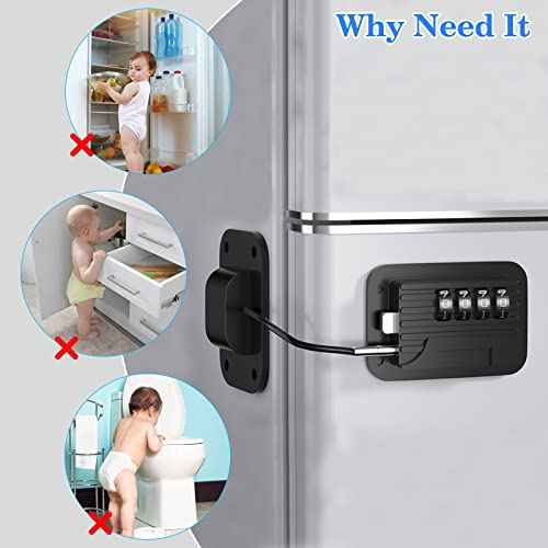 2025 New Refrigerator Locks with Combination - Child Proof Fridge Locks for Kids and Aldult with 4 Code, Cabinets Safety Door Lock for Freezer and Drawers, Windows - No Tools Need or Drill (Patent)