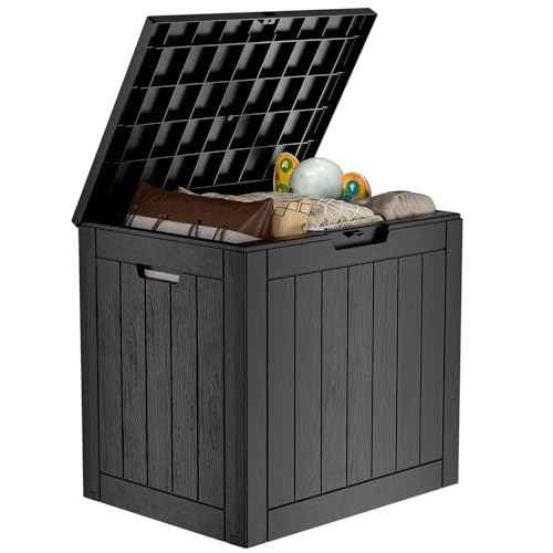 30 Gallon Outdoor Deck Box,Storage Lockable Waterproof Patio Furniture,Garden Tools,Cushions,Pool Accessories Outside Storage Resin Box(Black)
