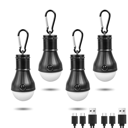Jarxin 4 Pack USB Rechargeable LED Camping Lanterns - Black Outdoor Tent Lights