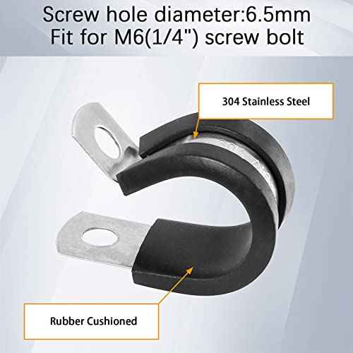 20Pcs 5/8 Inch Stainless Steel Cable Clamps, Rubber Cushioned Insulated Pipe Clamp R-type Metal Wire Clamp for Tube, Hose