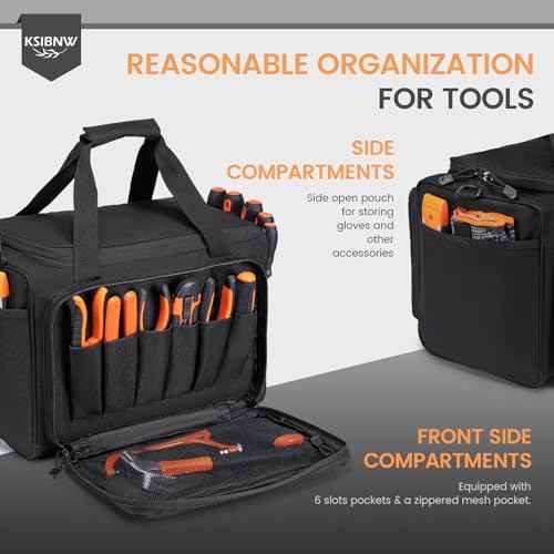 KSIBNW Tool Bag 14-Inch, Heavy Duty Tool Organizer Tote for Men, Tactical Hand Bag, Storage Organizer Pouch for Electrician, Repairman, Carpenters, Mechanics, Plumbers, Handyman, Khaki