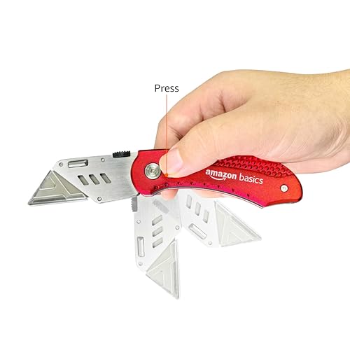 Amazon Basics Folding Utility Knife with Lock-Back Mechanism, Lightweight Aluminum Handle