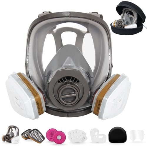 Full Face Respirator Mask with Hard Travel Case for Spraying, Organic Vapor and Dust, Dust Mask, Painting Mask, Work Gas Mask with Organic Vapor Filter