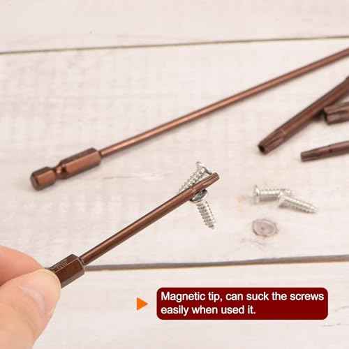 HARFINGTON 2pcs T27 Torx Bit 1/4" Hex Shank 6" Length Magnetic Security Star Screwdriver Power Tool, Red