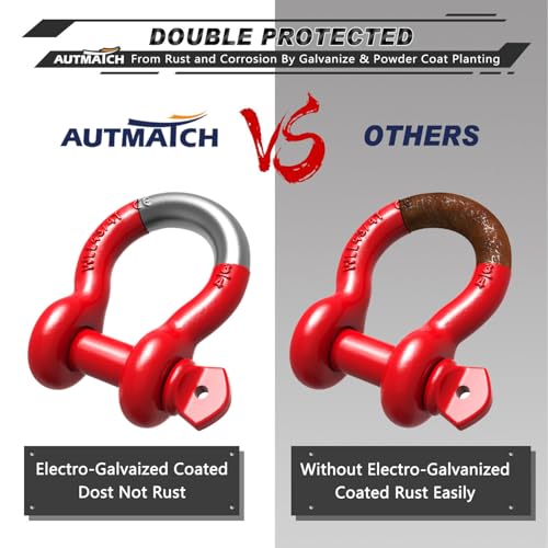 AUTMATCH 3/4" Red D Ring Shackles 2-Pack Heavy Duty Tow Hooks 41,887 lbs