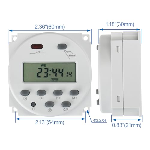 Baomain CN101A 12V Digital Programmable Timer Switch without Cover, 16A Weekly Relay